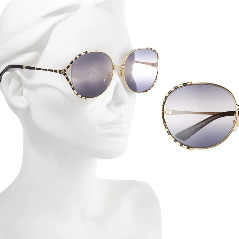 Gucci 59mm Round Sunglasses in Gold/Brown Gradient - Picture 3 of 11